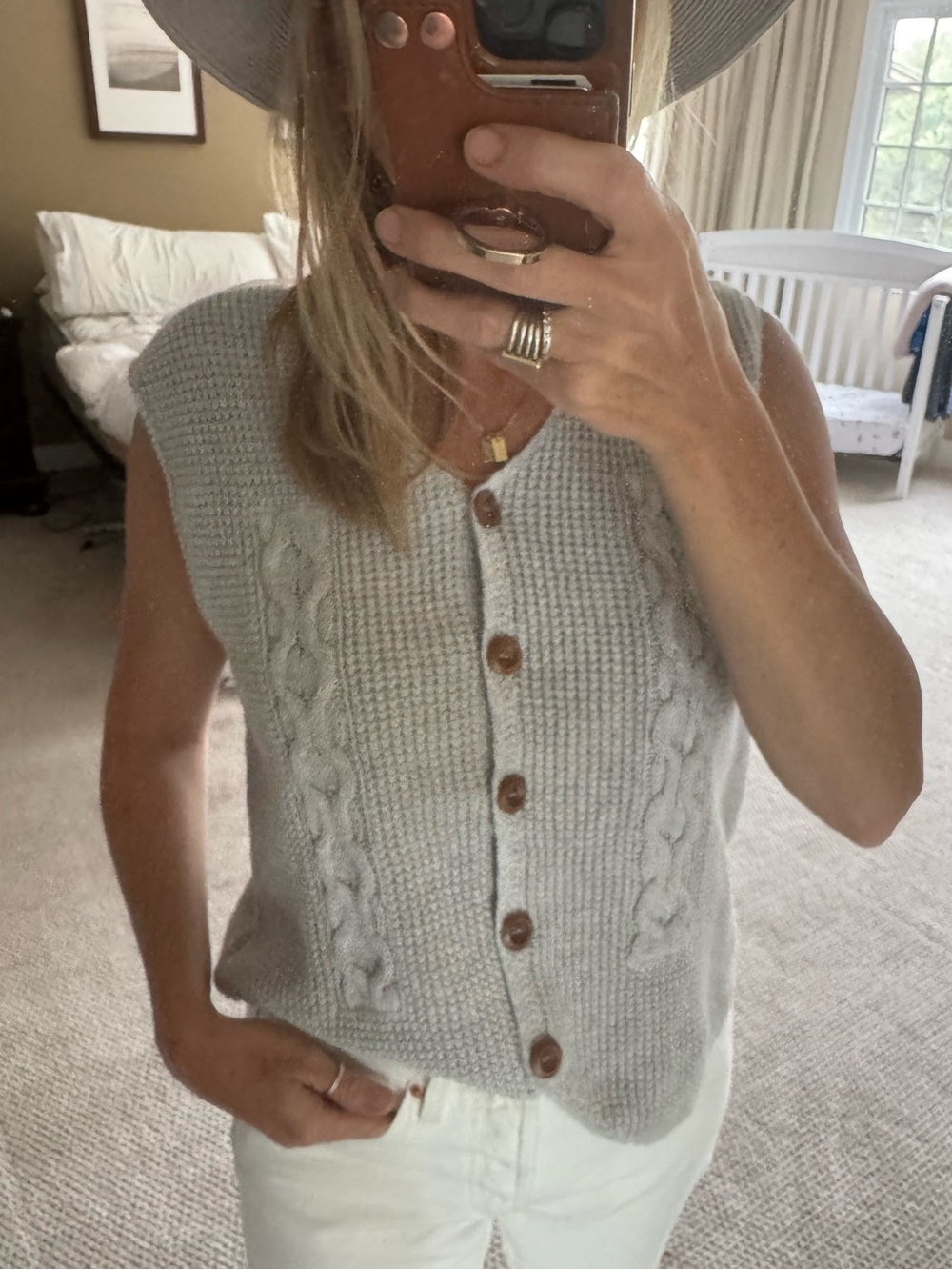 Cabin Creek Gray Cable Knit Button Vest